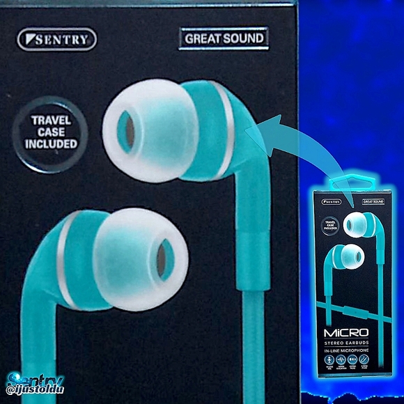 Sentry MICRO Stereo In-Ear Buds with Mic | Teal | Deluxe Tangle-Free Cord - Picture 6 of 13